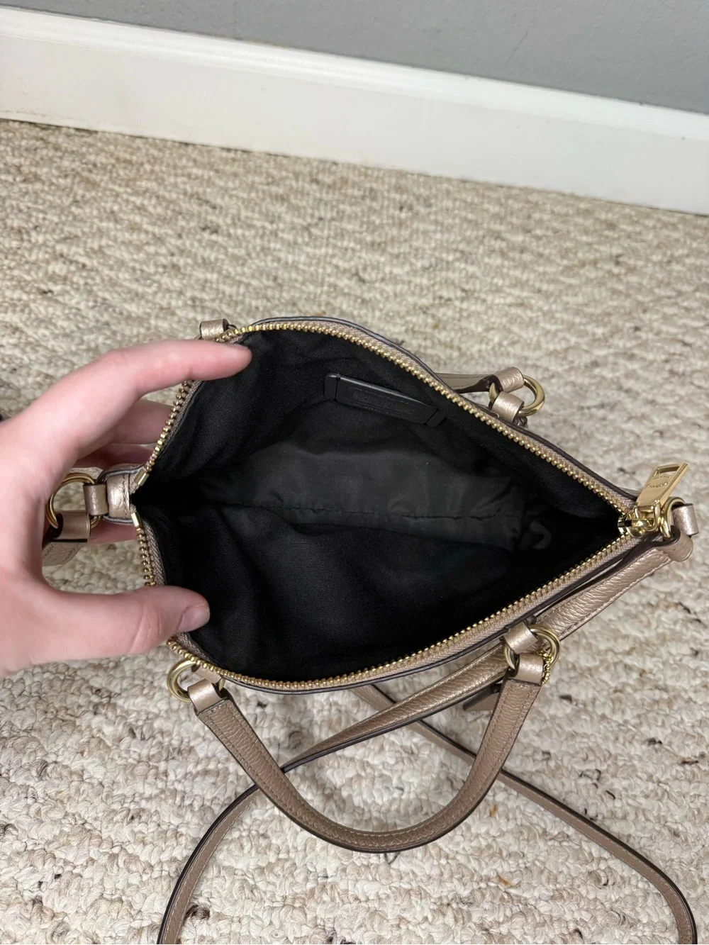 Coach Pebble Leather Small Kelsey Satchel in Metallic Beige w/ Detachable Strap